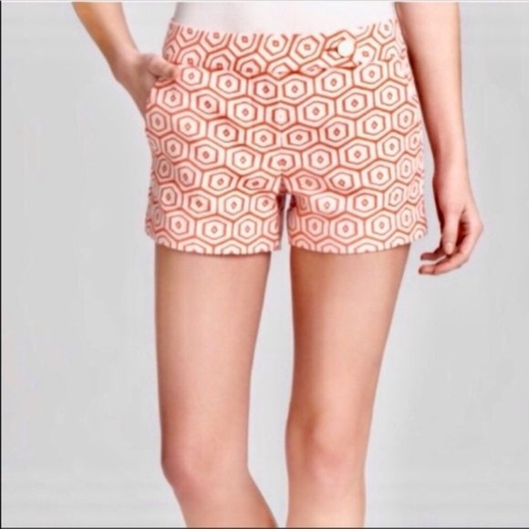Trina Turk Orange and White Patterned Women Shorts - Picture 2 of 9